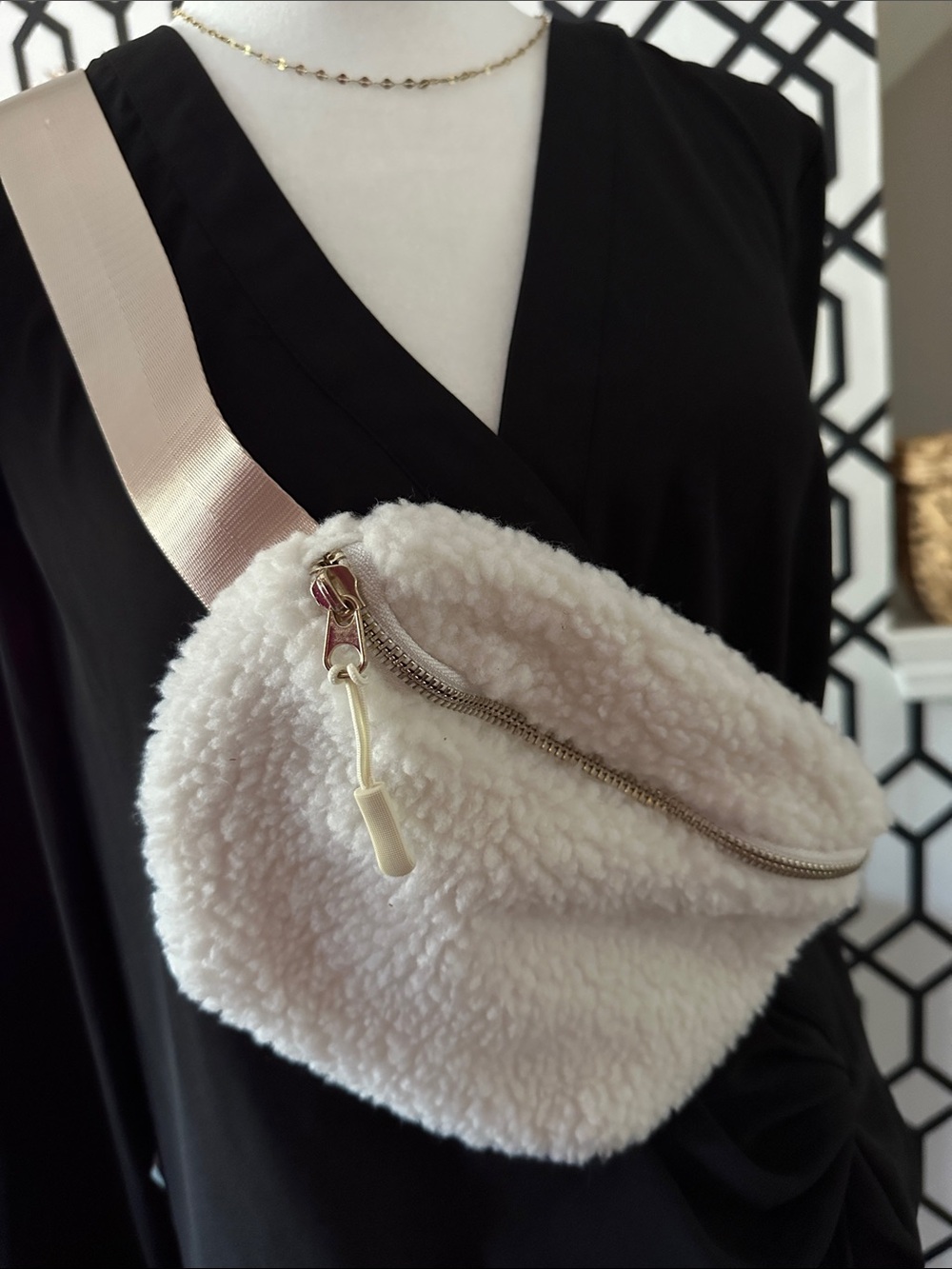 Apana Cream Sherpa Crossbody with Adjustable Strap